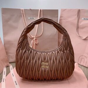 Miu Miu Tan Quilted Hobo Bag